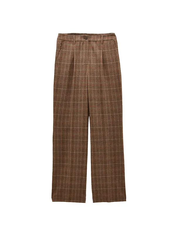Joules Women's Foxley Wool Rich Wide Leg Tweed Trousers - Brown Check Erica Tweed Image 1