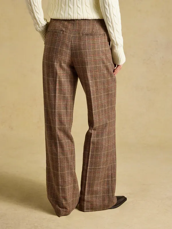 Joules Women's Foxley Wool Rich Wide Leg Tweed Trousers - Brown Check Erica Tweed Image 3