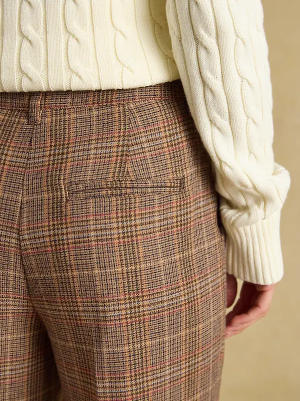 Joules Women's Foxley Wool Rich Wide Leg Tweed Trousers - Brown Check Erica Tweed Image 6