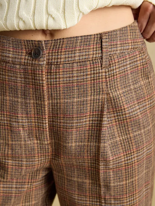 Joules Women's Foxley Wool Rich Wide Leg Tweed Trousers - Brown Check Erica Tweed Image 7