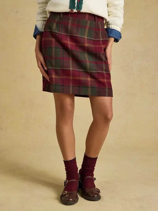 Joules Women's Bramble Short Tweed Wool Blend Skirt - Rusland Check Image 2