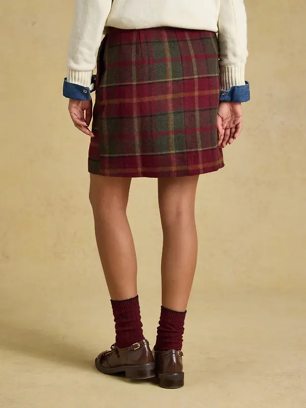 Joules Women's Bramble Short Tweed Wool Blend Skirt - Rusland Check Image 3