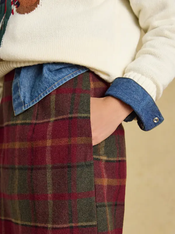 Joules Women's Bramble Short Tweed Wool Blend Skirt - Rusland Check Image 5