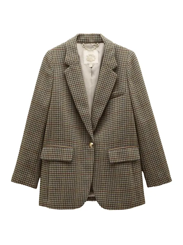 Joules Women's Hackmore Check Relaxed Fit Tweed Blazer With Wool - Elton Tweed Image 1