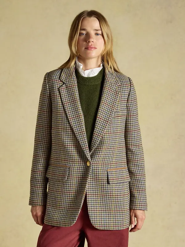 Joules Women's Hackmore Check Relaxed Fit Tweed Blazer With Wool - Elton Tweed Image 2
