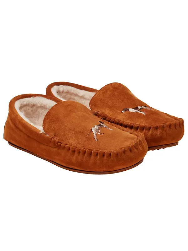 Joules Men's Moccasin Embroidered Slippers - Tan Brown Image 1