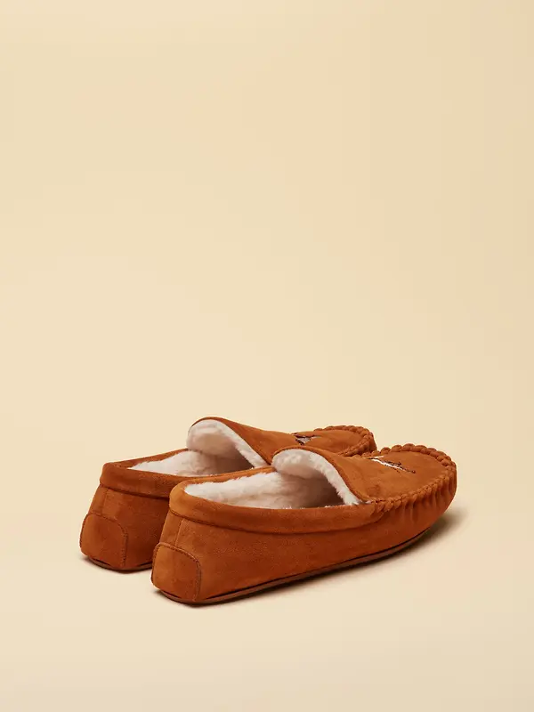 Joules Men's Moccasin Embroidered Slippers - Tan Brown Image 2