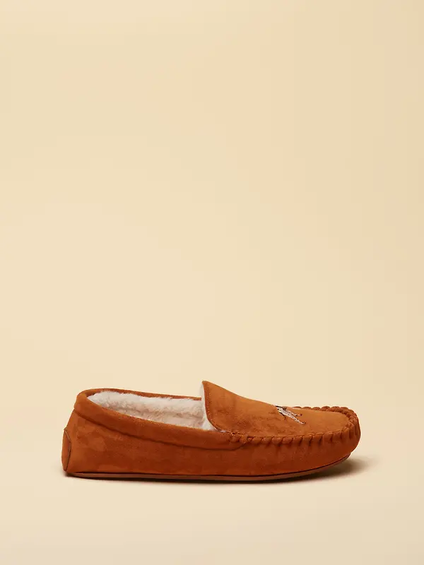 Joules Men's Moccasin Embroidered Slippers - Tan Brown Image 3