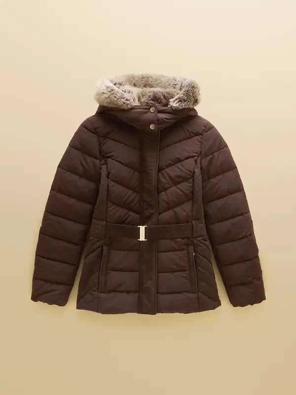Joules Women's Aspen Showerproof Padded Coat with Faux Fur Hood - Chocolate Brown Image 14