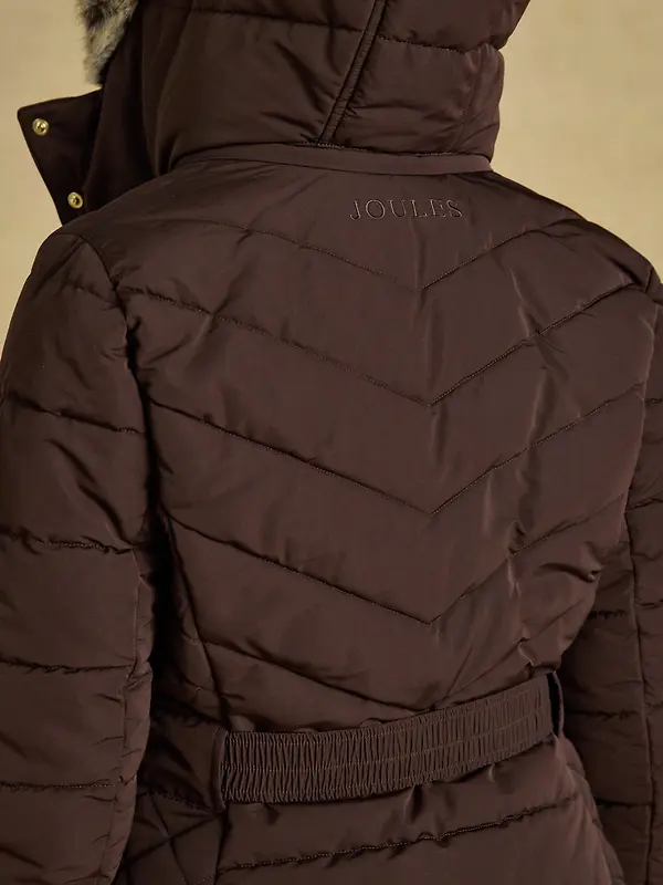 Joules Women's Aspen Showerproof Padded Coat with Faux Fur Hood - Chocolate Brown Image 24