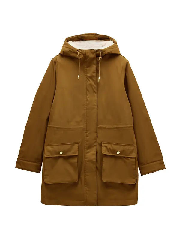 Joules Women's Evercosy Borg Lined Waterproof Raincoat With Hood - Tan Brown Image 1