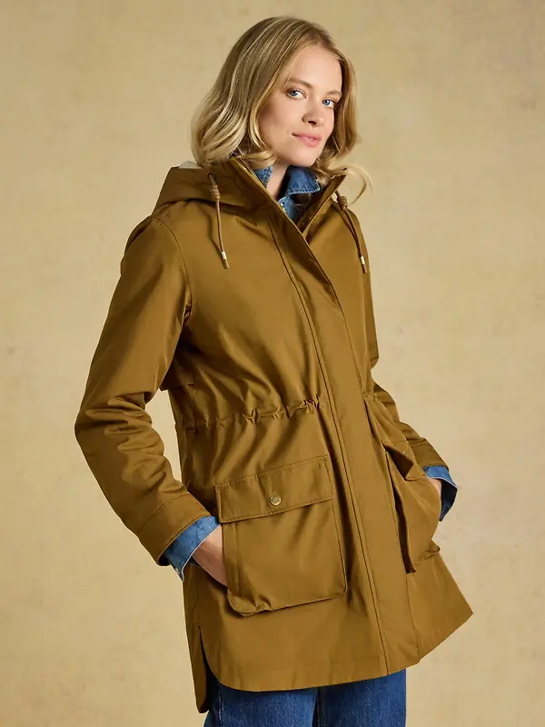 Joules Women's Evercosy Borg Lined Waterproof Raincoat With Hood - Tan Brown Image 2