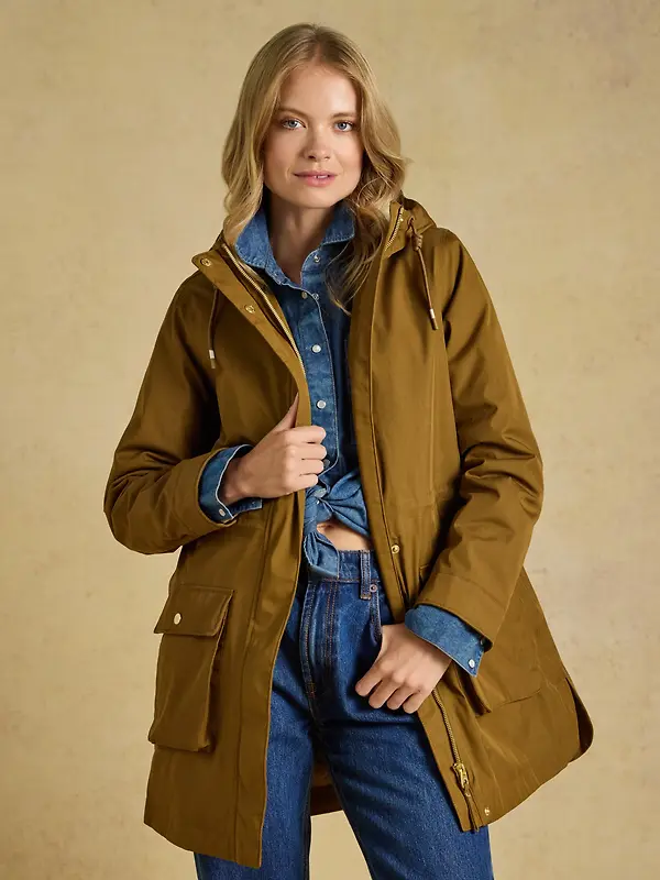 Joules Women's Evercosy Borg Lined Waterproof Raincoat With Hood - Tan Brown Image 4