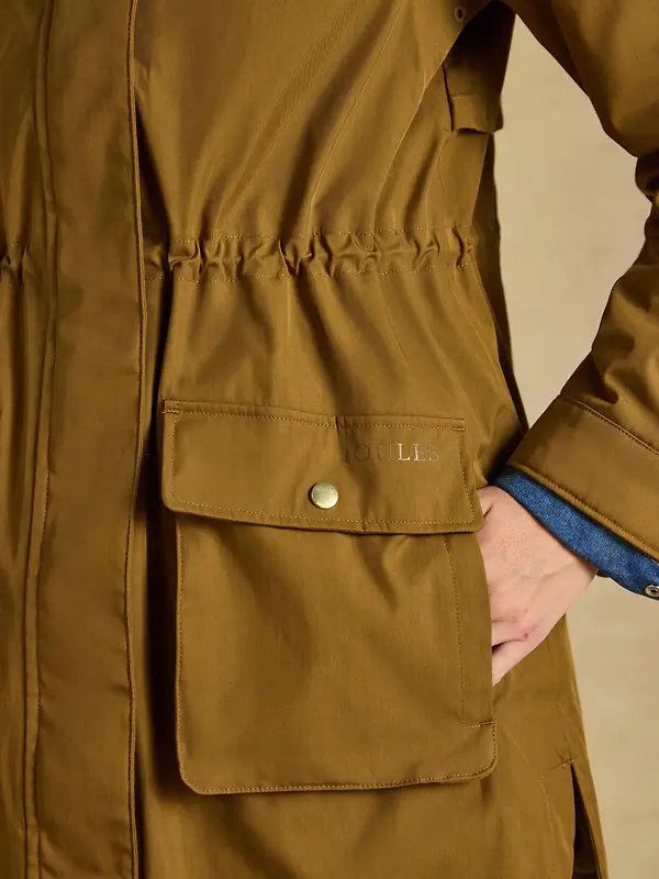 Joules Women's Evercosy Borg Lined Waterproof Raincoat With Hood - Tan Brown Image 5