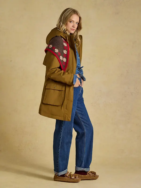 Joules Women's Evercosy Borg Lined Waterproof Raincoat With Hood - Tan Brown Image 9