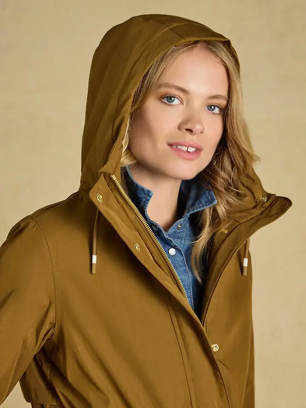 Joules Women's Evercosy Borg Lined Waterproof Raincoat With Hood - Tan Brown Image 10