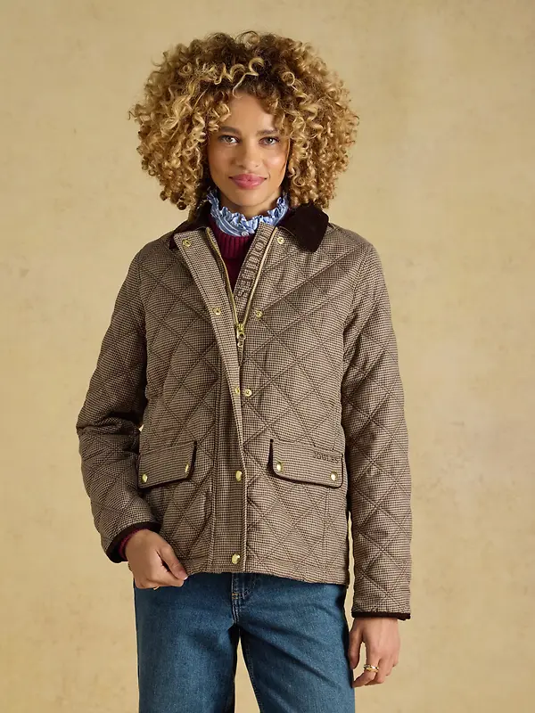 Joules Women's Harrogate Showerproof Diamond Quilted Barn Jacket - Check Image 2