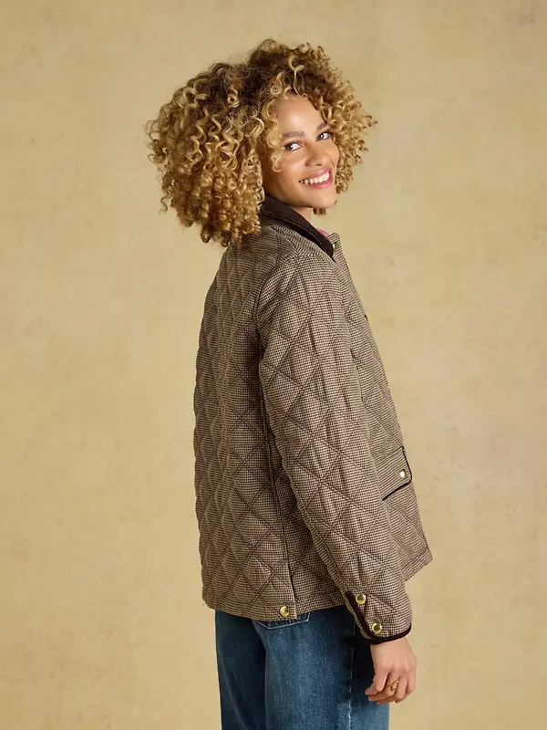 Joules Women's Harrogate Showerproof Diamond Quilted Barn Jacket - Check Image 3