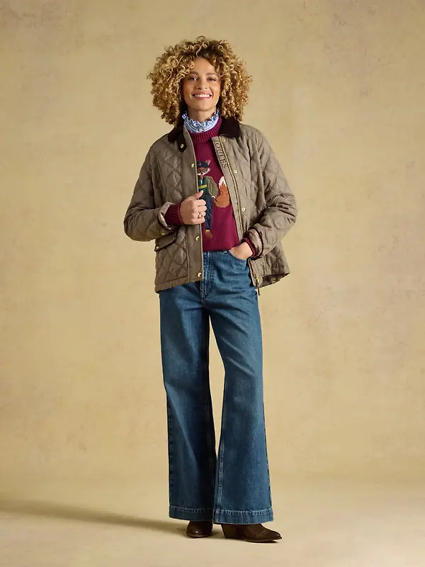Joules Women's Harrogate Showerproof Diamond Quilted Barn Jacket - Check Image 4