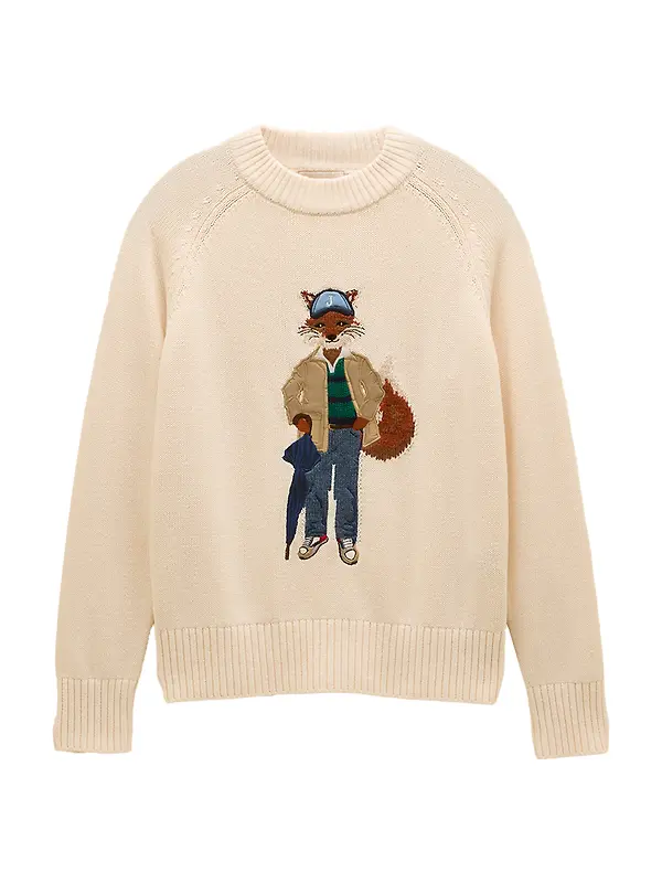 Joules Women's April Showers Jonty Fox Embroidered Crew Neck Jumper - Cream Image 1