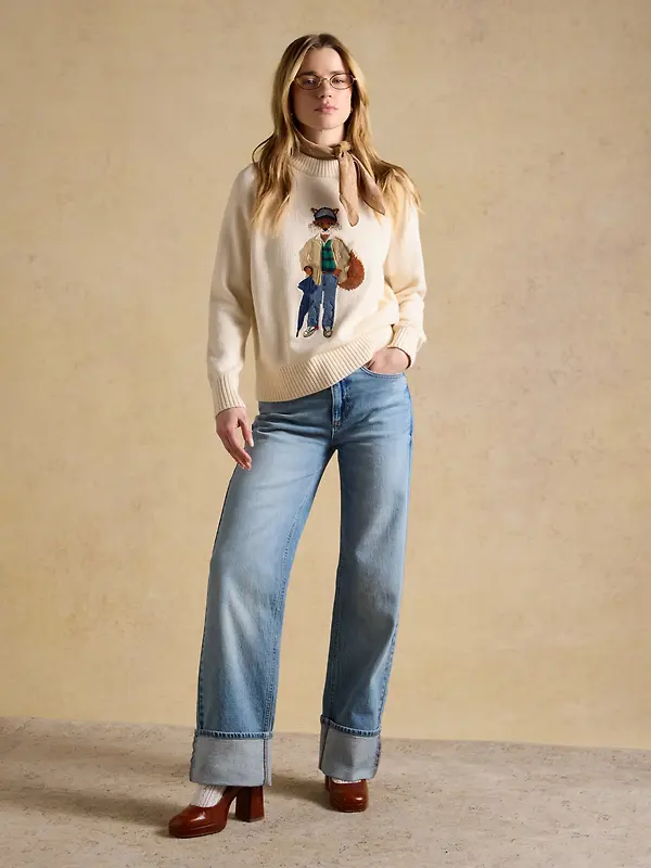 Joules Women's April Showers Jonty Fox Embroidered Crew Neck Jumper - Cream Image 5