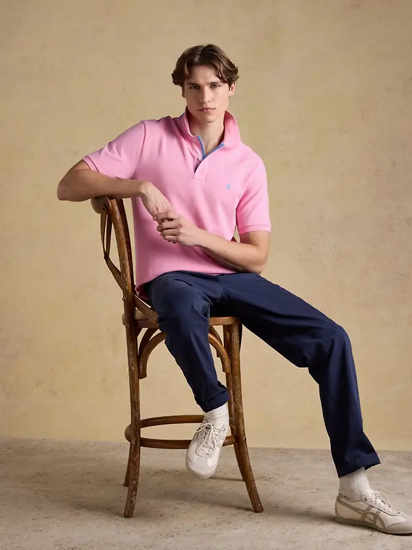Joules Men's Woody Cotton Pique Short Sleeve Polo Shirt - Light Pink Image 4