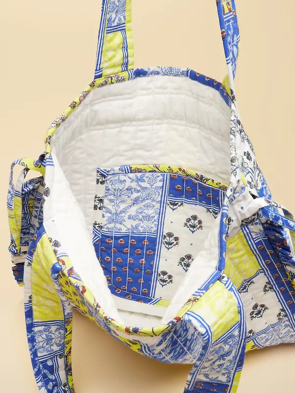 Joules Women's Nella Quilted Tote Bag - Yellow Blue Hotch Potch Image 8
