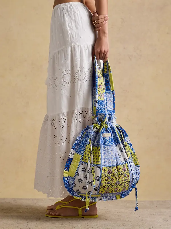 Joules Women's Nella Quilted Tote Bag - Yellow Blue Hotch Potch Image 2