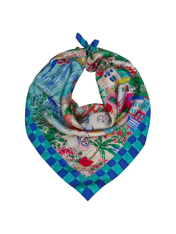 Joules Women's Bloomfield Square 100% Silk Scarf - Amalfi Scene Image 1