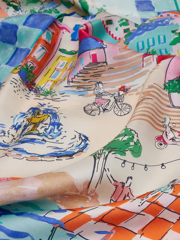Joules Women's Bloomfield Square 100% Silk Scarf - Amalfi Scene Image 7