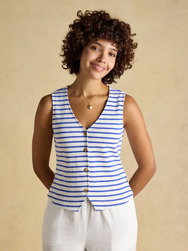 Joules Women's Premium Ribbed Jersey 100% Cotton Waistcoat - Blue Stripe Image 2