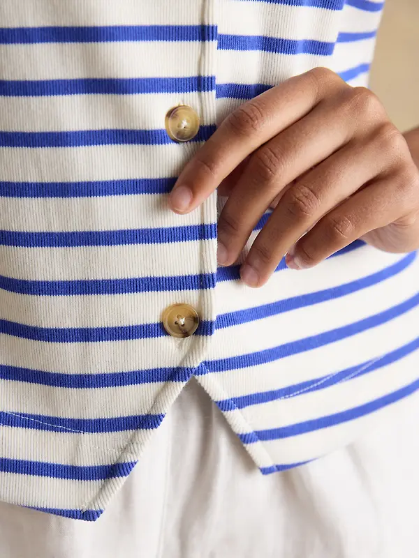 Joules Women's Premium Ribbed Jersey 100% Cotton Waistcoat - Blue Stripe Image 5