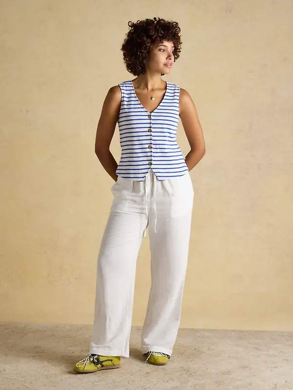 Joules Women's Premium Ribbed Jersey 100% Cotton Waistcoat - Blue Stripe Image 7