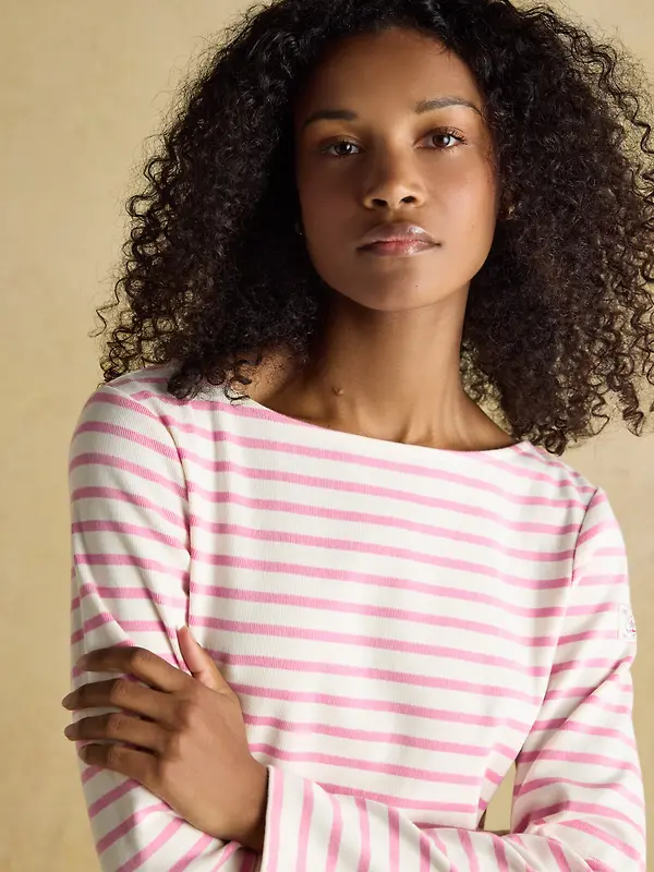 Joules Women's Harbour Boat Neck 100% Cotton Long Sleeve Breton Top - Cream/Pink Image 6