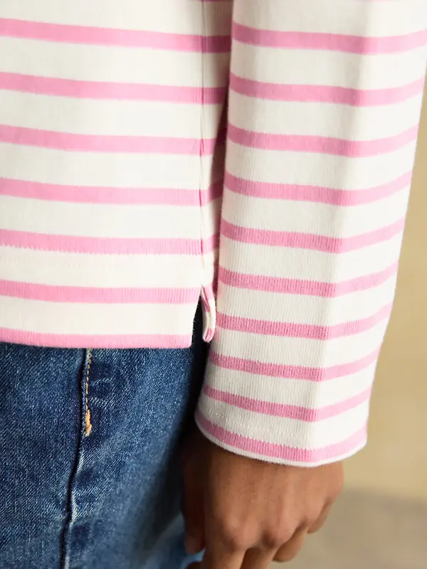 Joules Women's Harbour Boat Neck 100% Cotton Long Sleeve Breton Top - Cream/Pink Image 7