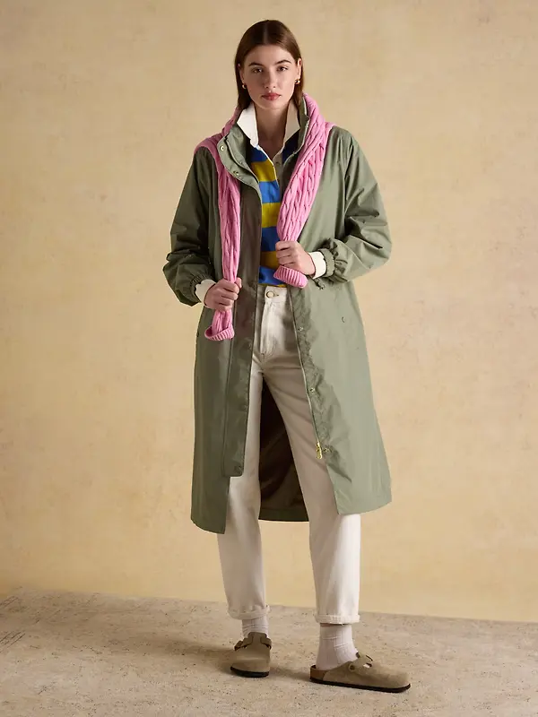 Joules Women's Hensley Longline Waterproof Coat with Packable Hood - Khaki Green Image 6