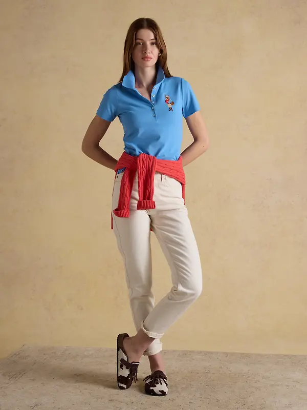 Joules Women's Jonty Fox Slim Fit Cotton Pique Polo Shirt - Blue Image 4