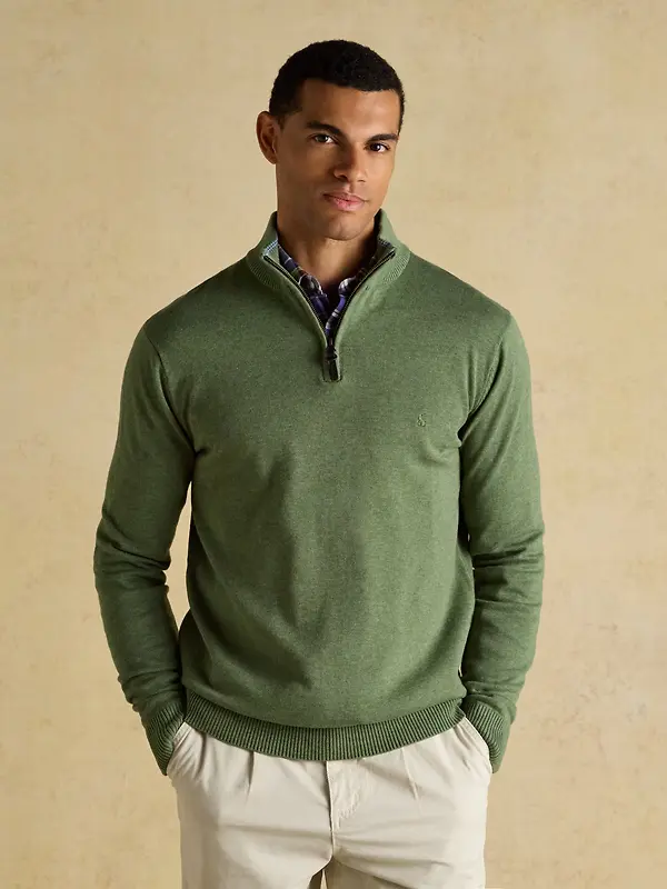 Joules Men's Hillside Quarter Zip Knitted Jumper - Khaki Green Image 2