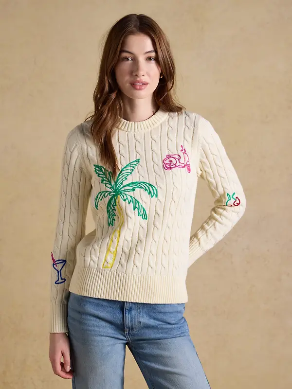 Joules Women's Palm Tree Jumper - Cream Image 2