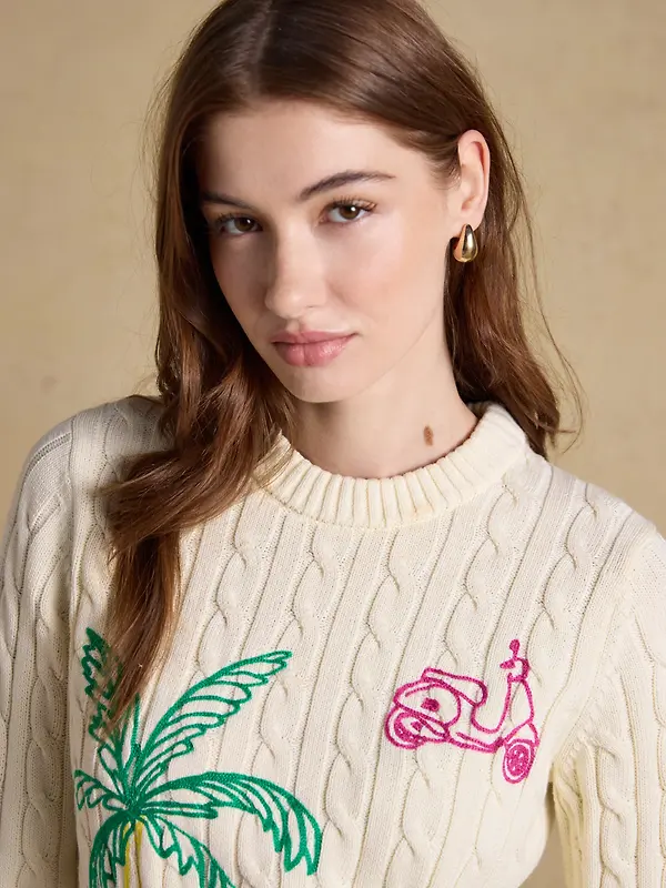 Joules Women's Palm Tree Jumper - Cream Image 5
