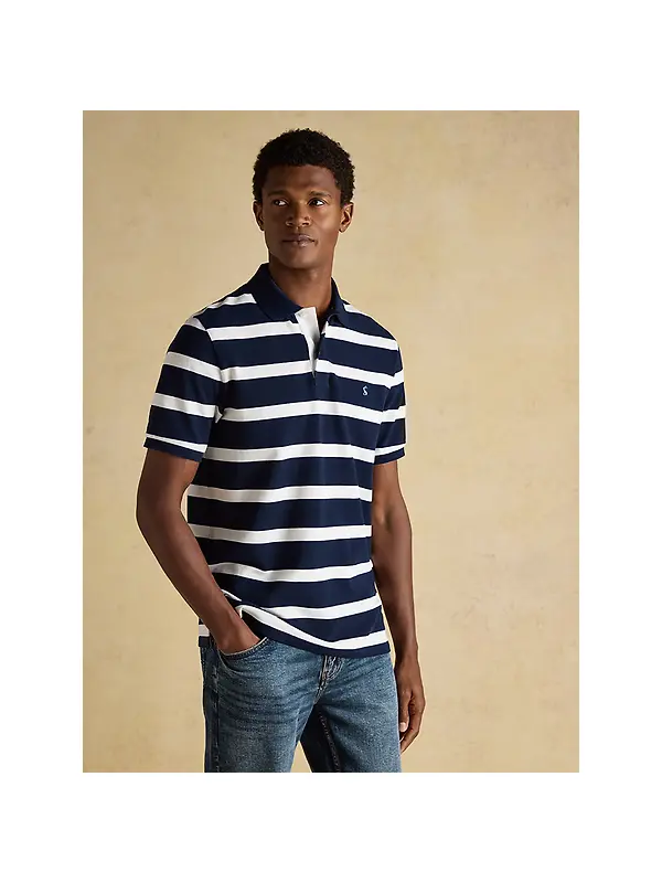 Joules Men's Woody Cotton Pique Polo Shirt - Navy & White Stripe Image 2