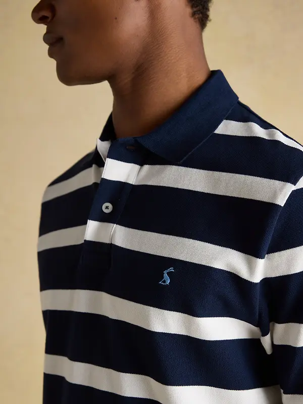 Joules Men's Woody Cotton Pique Polo Shirt - Navy & White Stripe Image 5