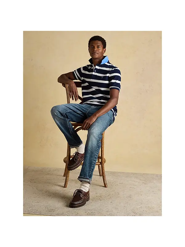 Joules Men's Woody Cotton Pique Polo Shirt - Navy & White Stripe Image 6