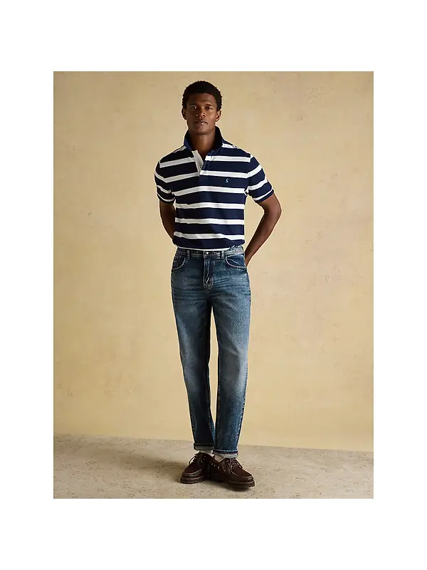 Joules Men's Woody Cotton Pique Polo Shirt - Navy & White Stripe Image 9