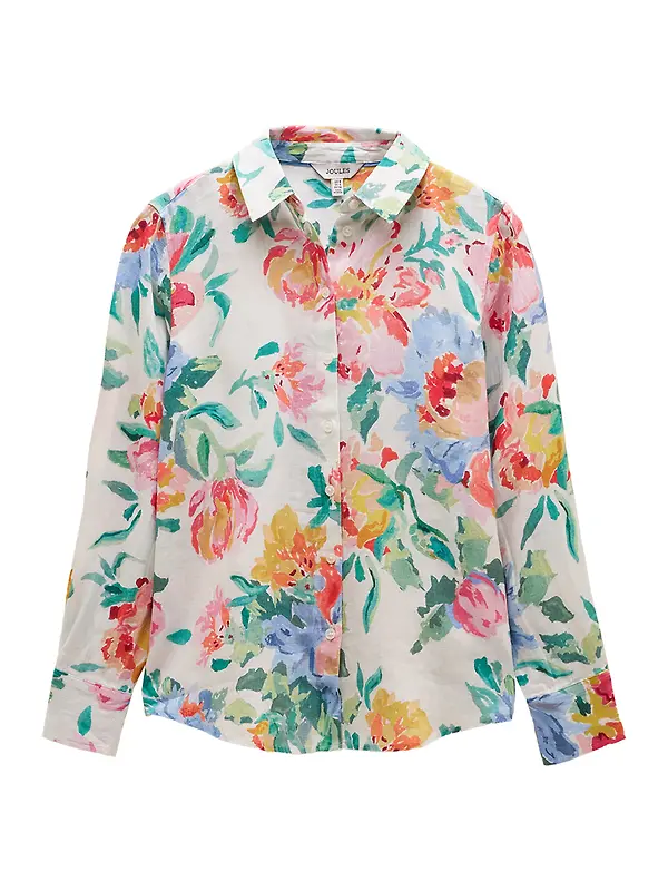 Joules Women's Anna Long Sleeve 100% Linen Shirt - Multi Floral Image 1