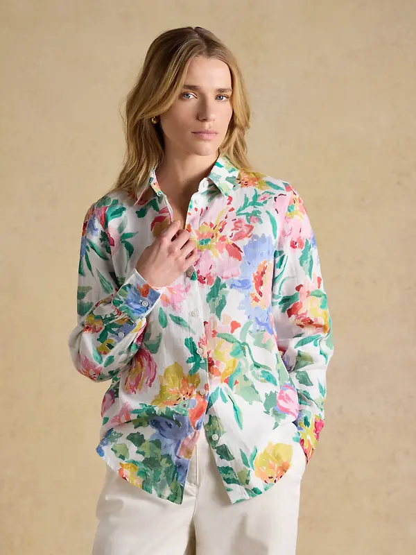 Joules Women's Anna Long Sleeve 100% Linen Shirt - Multi Floral Image 2