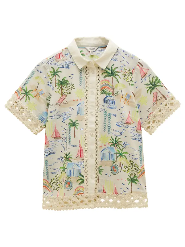 Joules Women's Isobel Crochet Trim Shirt - Coastal Scene Print Image 1
