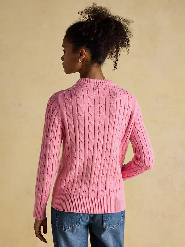 Joules Women's Classic Cable Cotton Crew Neck Jumper - Pink Image 3