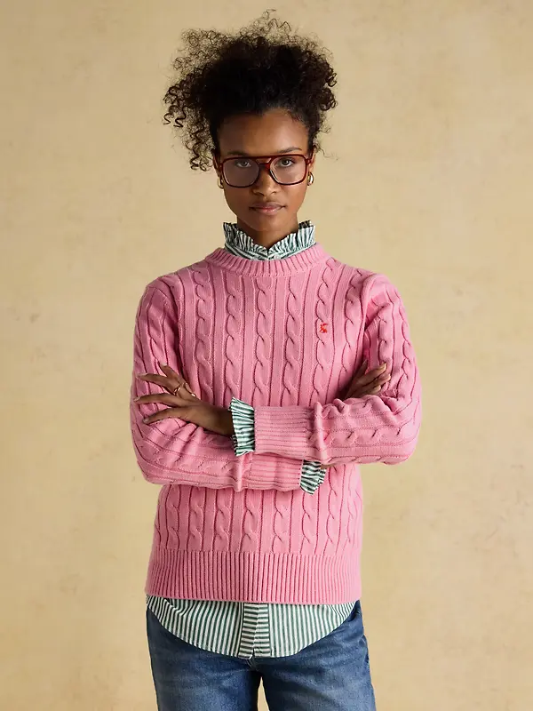 Joules Women's Classic Cable Cotton Crew Neck Jumper - Pink Image 6