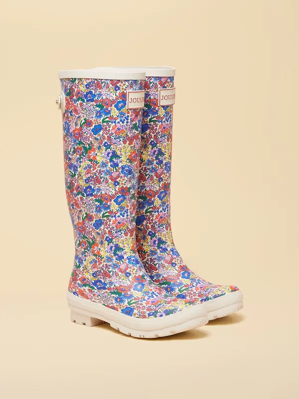 Joules Women's Floral Adjustable Tall Wellies - White Ditsy Image 2